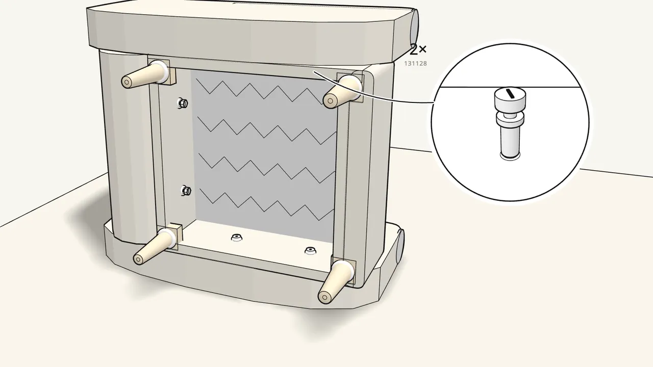 Step 17: Fit 2 bolts (131128) with washers (100837), then tighten. — IKEA STRANDMON assembly