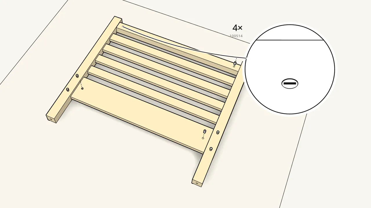 Step 3: Fit both headboard legs and insert 4 barrel nuts (100514). — IKEA TARVA assembly