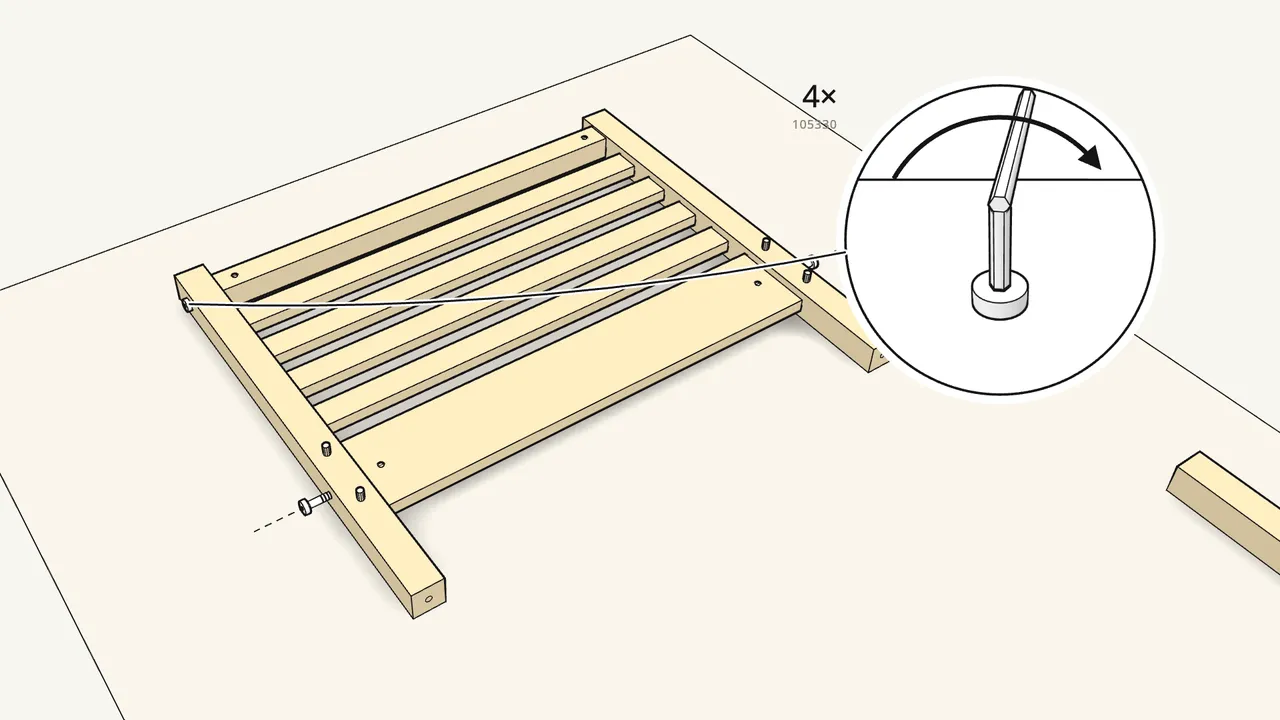Step 4: Tighten 4 bolts (105330) with the Allen key. — IKEA TARVA assembly