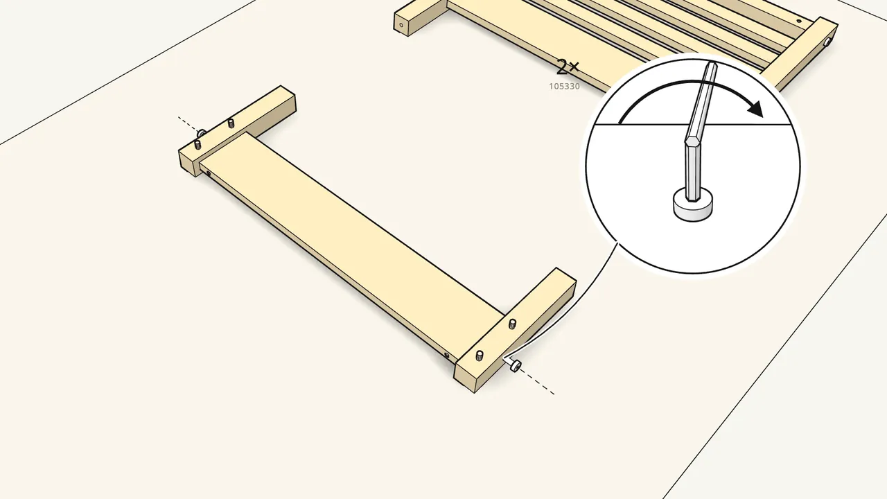 Step 6: Fit the footboard legs with 2 barrel nuts and 2 bolts. — IKEA TARVA assembly