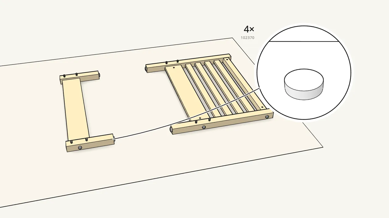Step 7: Hammer a glide (102370) into the bottom of each leg. — IKEA TARVA assembly