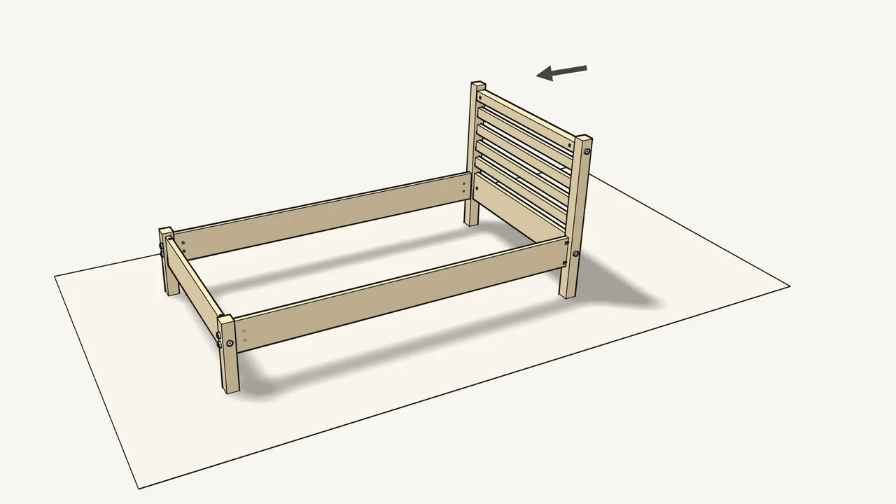 Step 11: Stand the headboard up and push it onto the rails. — IKEA TARVA assembly