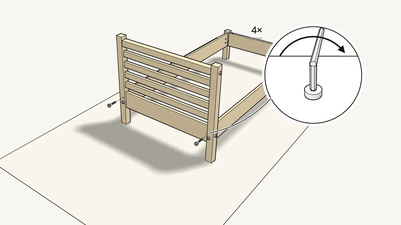 Step 12: Fix the headboard: 4 barrel nuts and 4 bolts. — IKEA TARVA assembly