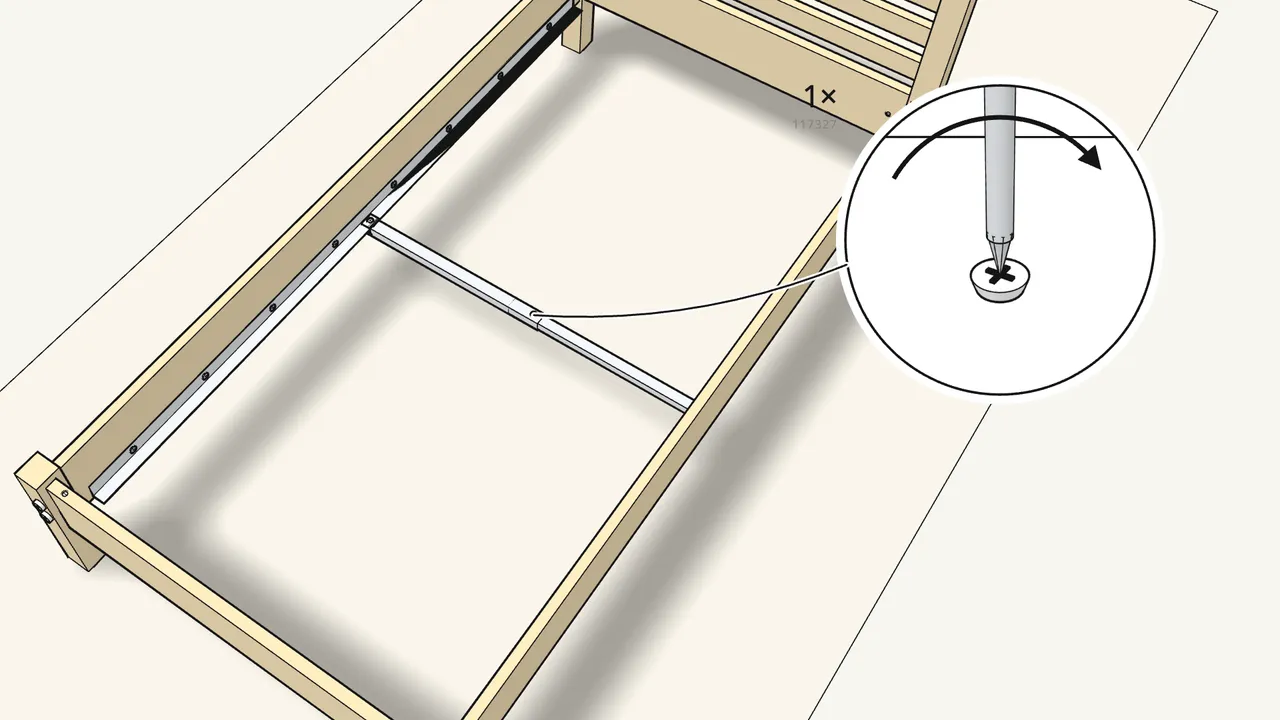 Step 16: Lock the beam length with 1 screw (117327). — IKEA TARVA assembly