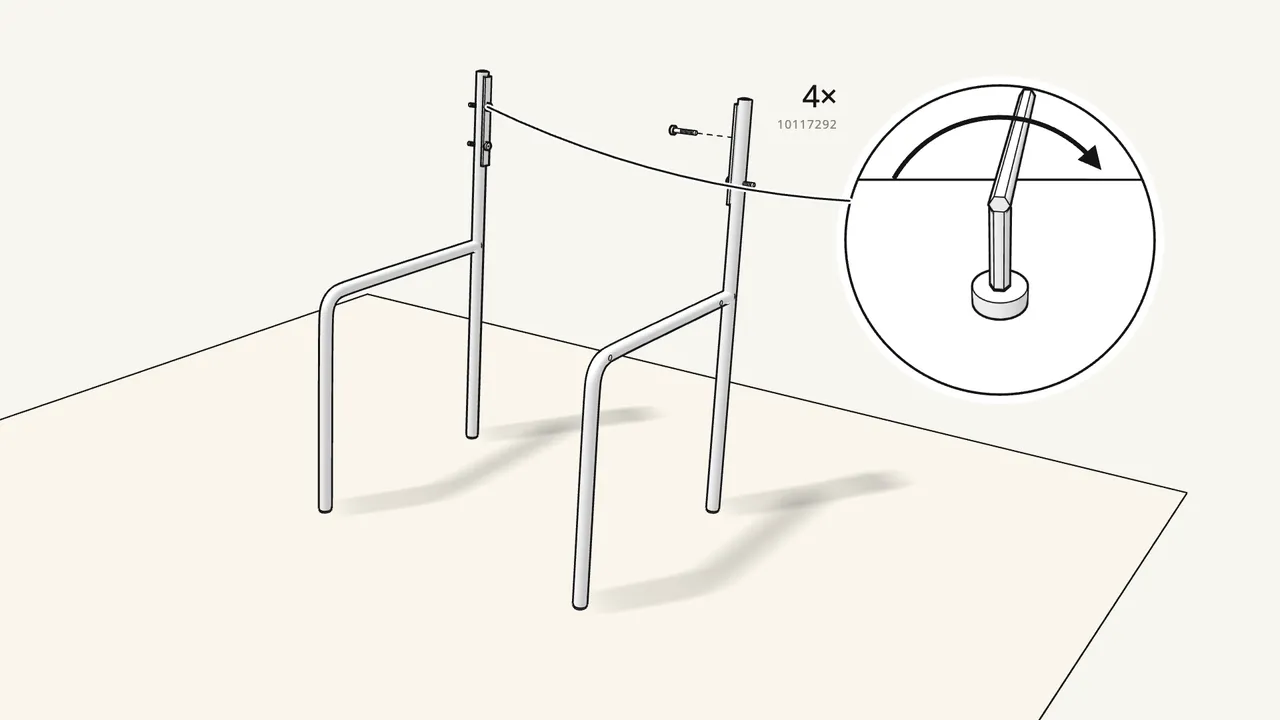 Step 3: Screw 4 threaded spacers (10117292) into the inserts. — IKEA TEODORES assembly