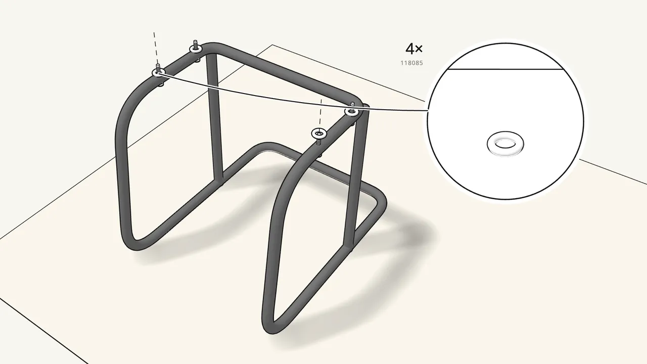 Step 2: Put a washer (118085) on each bolt. — IKEA TOBIAS assembly