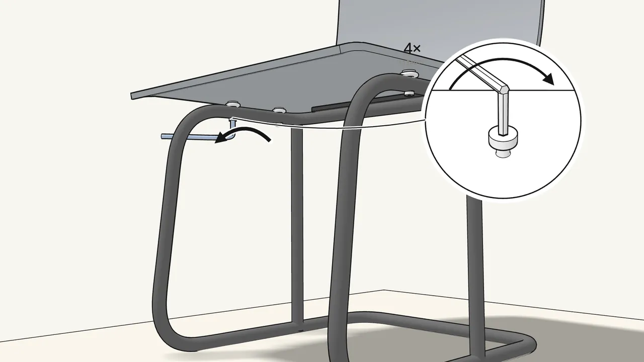 Step 7: Tighten all 4 bolts from below with the Allen key (100092). — IKEA TOBIAS assembly