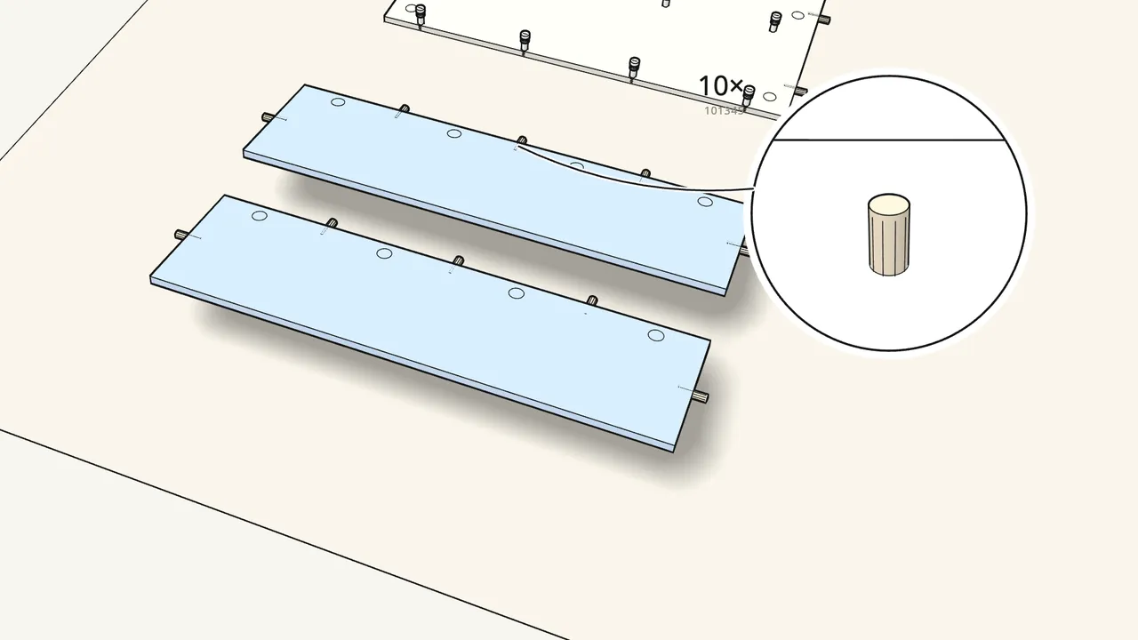 Step 3: Push 10 dowels into the two shelves, then turn them over. — IKEA TORNVIKEN assembly