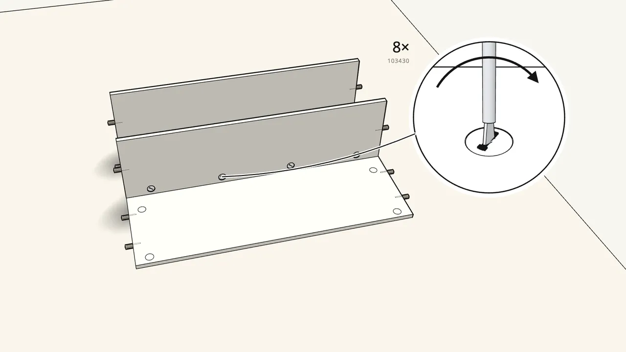 Step 5: Insert 8 cam locks and turn them clockwise. — IKEA TORNVIKEN assembly