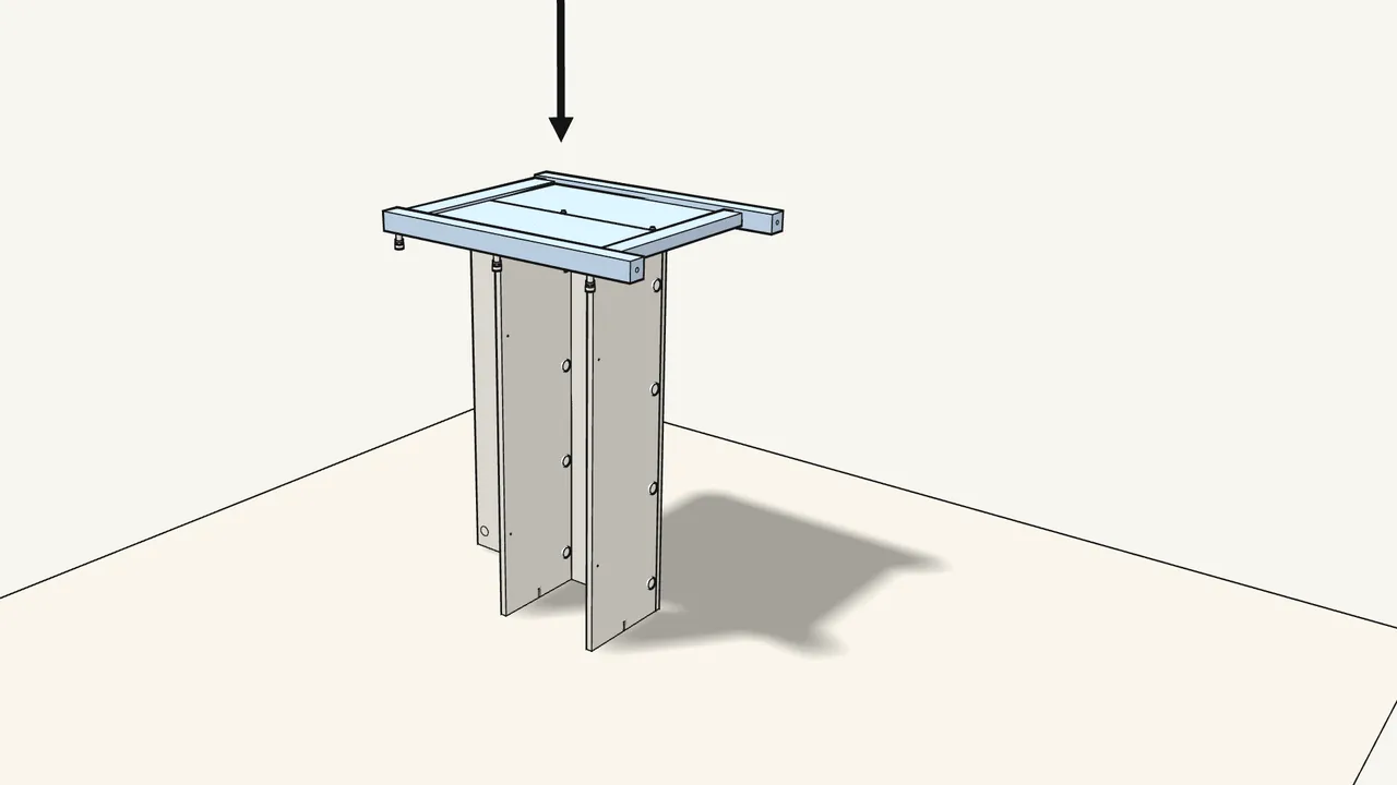 Step 7: Stand the unit on its end and lower the end frame on top. — IKEA TORNVIKEN assembly