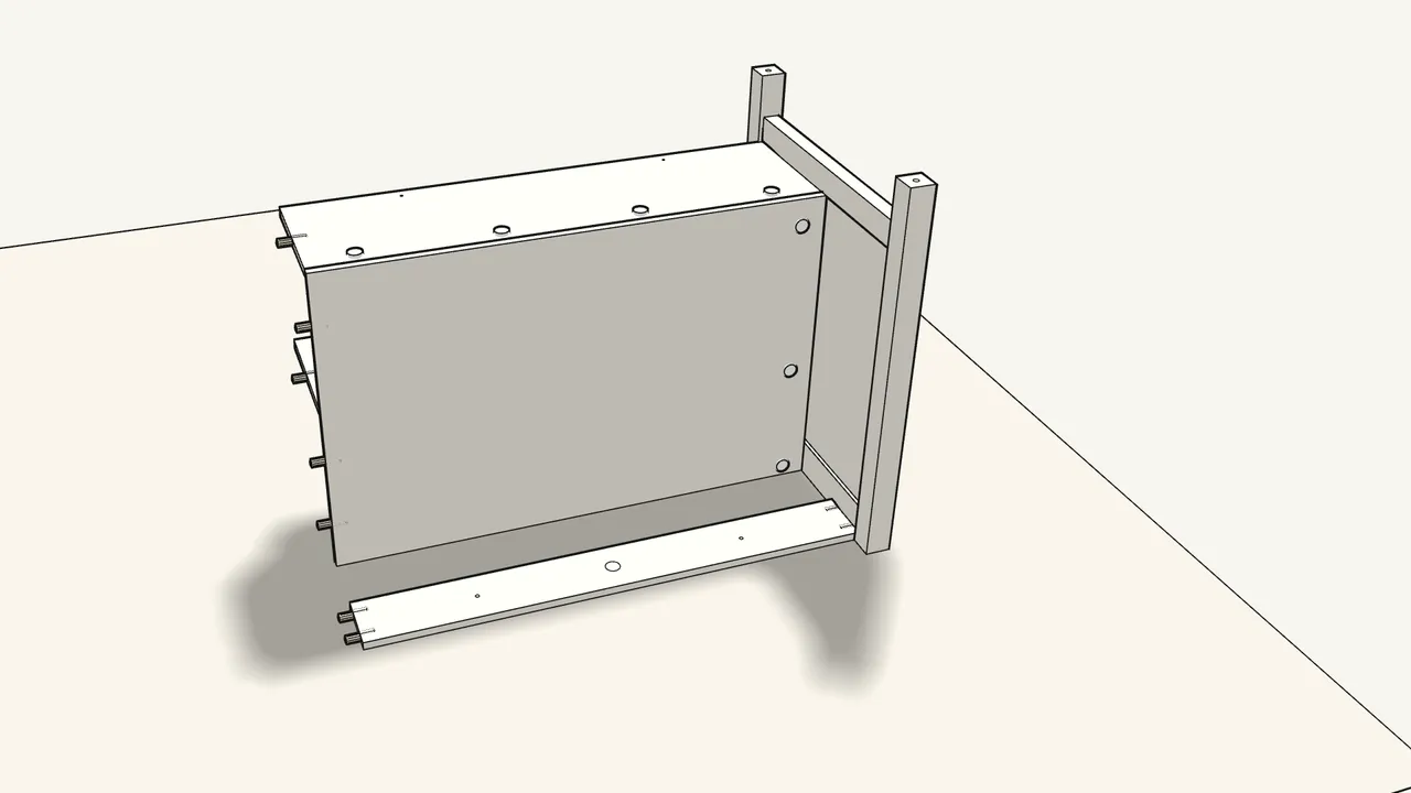 Step 11: Slide the board in between the back panel and the legs. — IKEA TORNVIKEN assembly