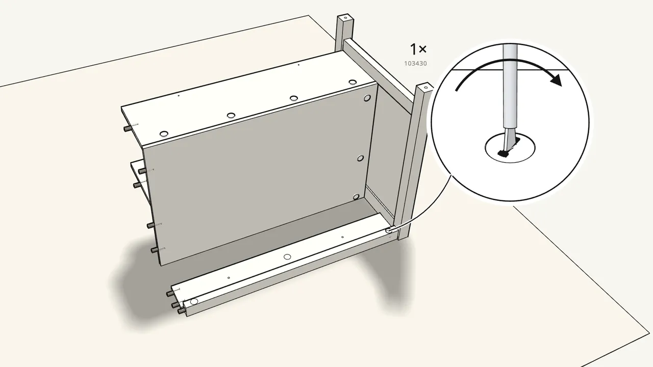 Step 14: Insert 1 cam lock in the rail and turn it clockwise. — IKEA TORNVIKEN assembly