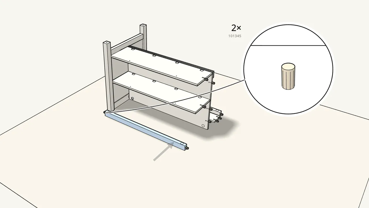 Step 17: Push 2 dowels into the top front rail and fit it. — IKEA TORNVIKEN assembly