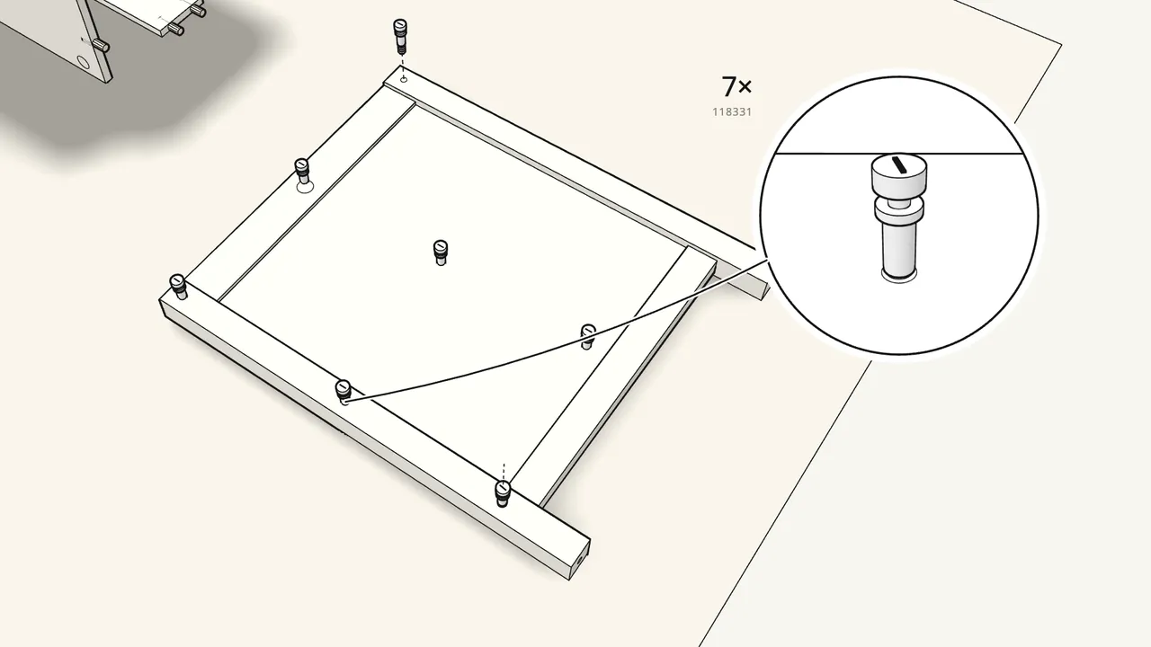 Step 20: Screw 7 cam bolts into the second end frame. — IKEA TORNVIKEN assembly