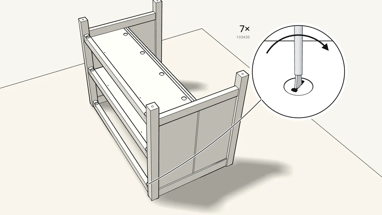 Step 22: Insert 7 cam locks and turn them clockwise. — IKEA TORNVIKEN assembly