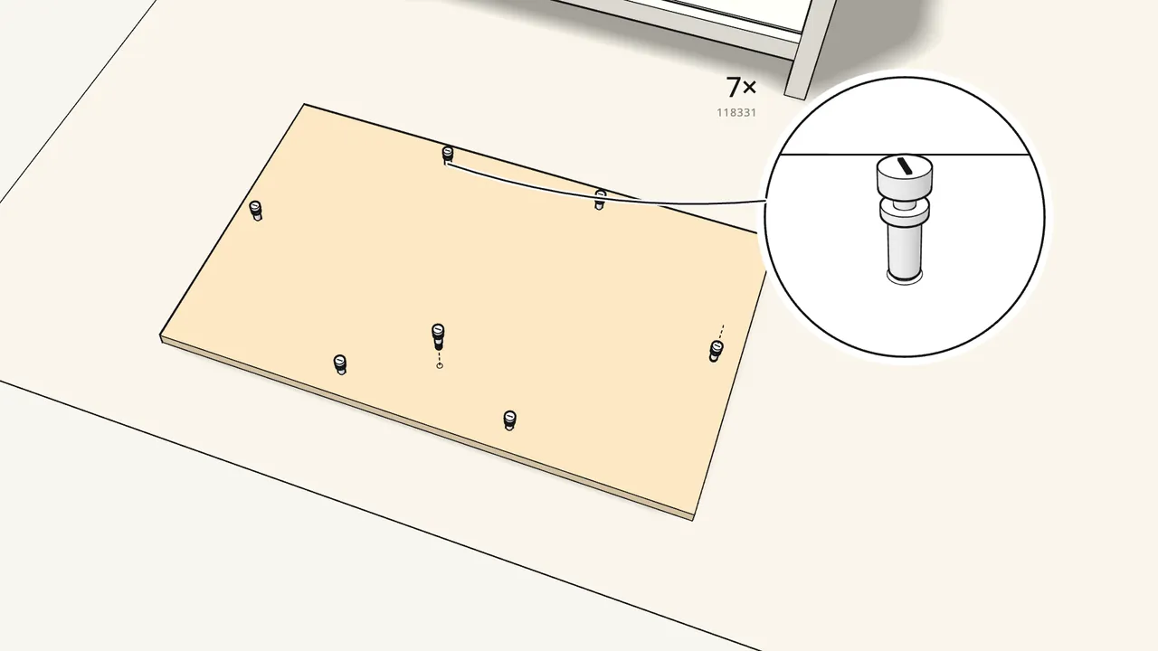 Step 27: Screw 7 cam bolts into the underside of the top. — IKEA TORNVIKEN assembly