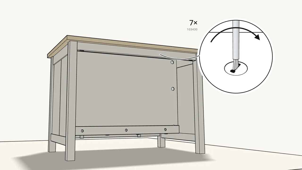 Step 29: Lock the top with 7 cam locks, turned clockwise. — IKEA TORNVIKEN assembly