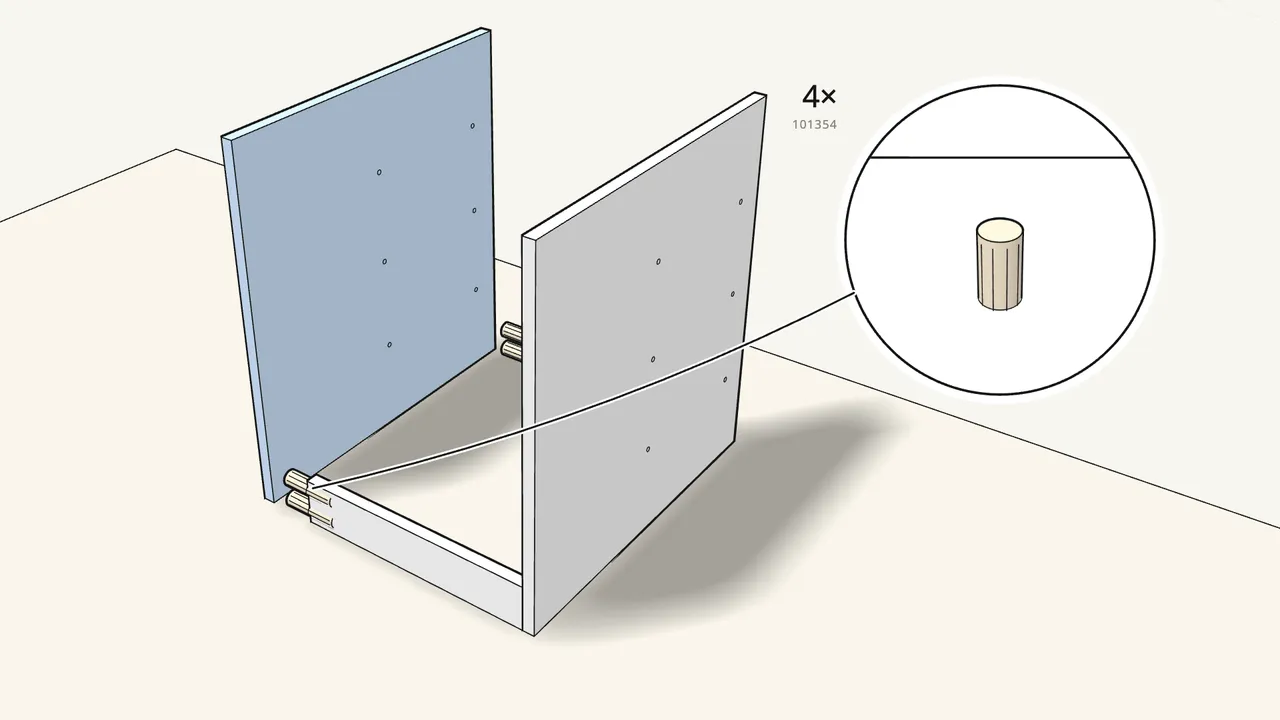 Step 2: Add 4 more long dowels and fit the second divider. — IKEA TROFAST assembly