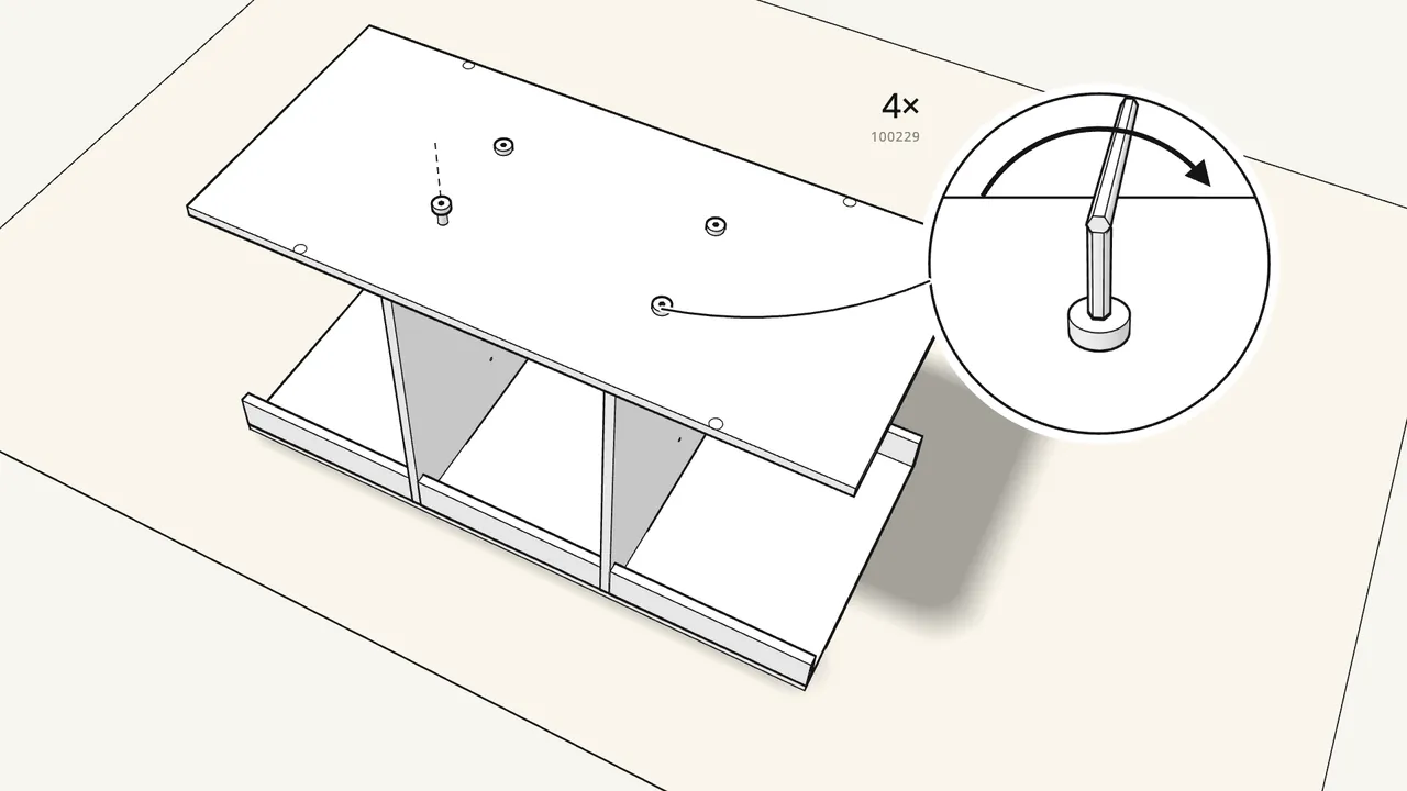Step 7: Fix the panel to the dividers with 4 screws (100229). — IKEA TROFAST assembly