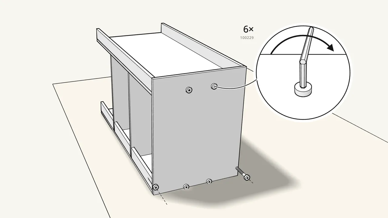 Step 10: Fix the side with 6 screws (100229) and the Allen key. — IKEA TROFAST assembly