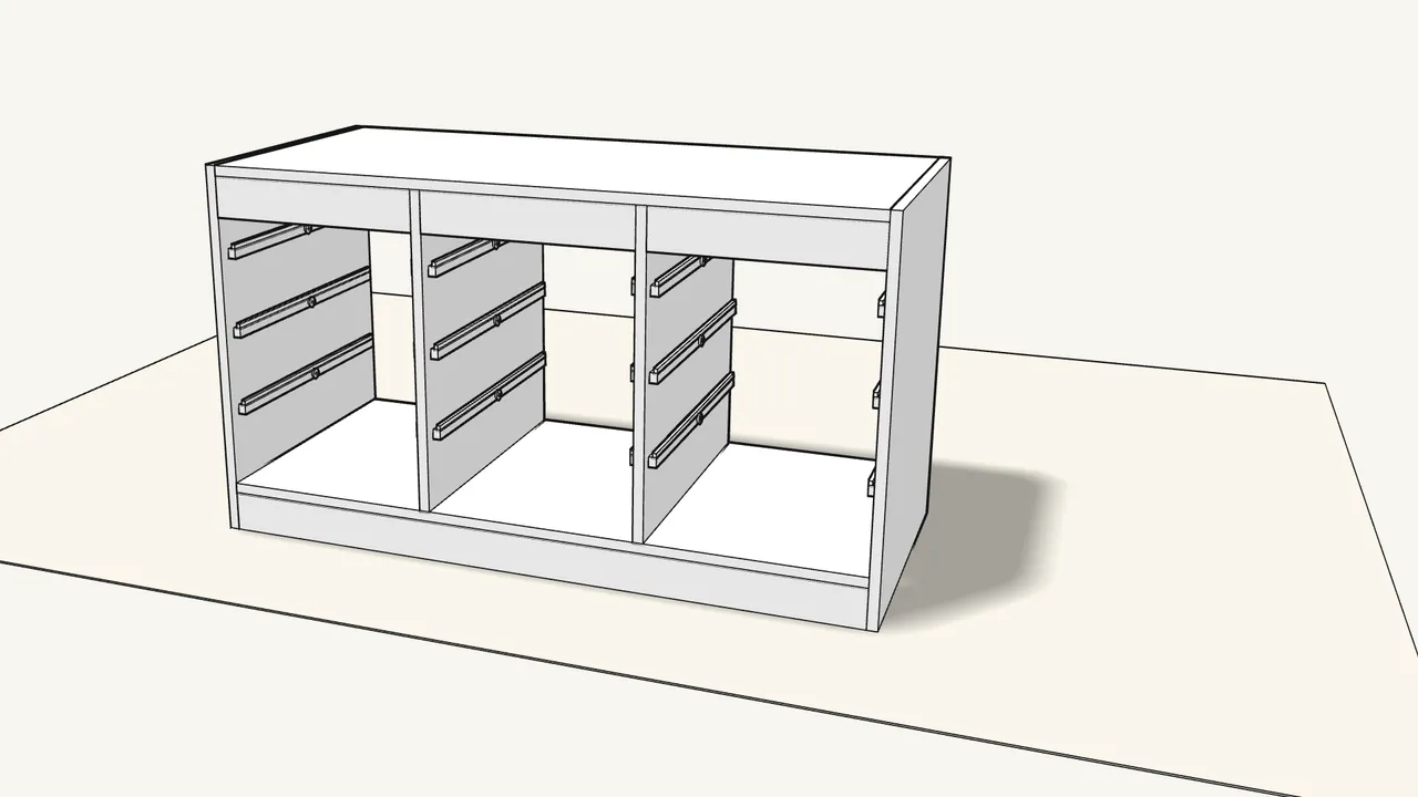 Step 15: Do the same in the other two compartments — 18 rails in all. — IKEA TROFAST assembly