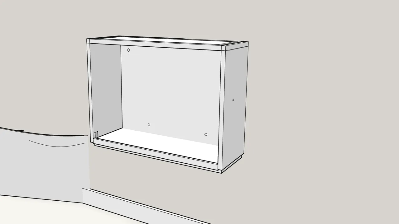 Step 2: Hold the cabinet against the wall and mark the 2 keyholes. — IKEA TRONES assembly