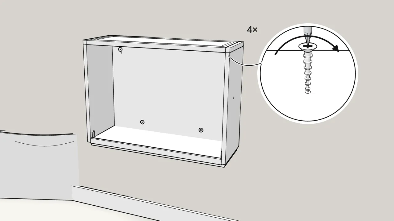 Step 6: Hang the cabinet again and tighten all 4 screws. — IKEA TRONES assembly