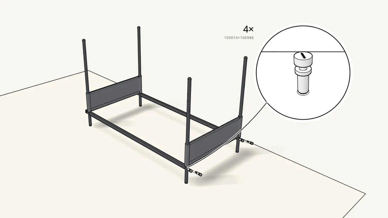 Step 7: Stand the other end frame up and connect it — 4 connectors. — IKEA TUFFING assembly