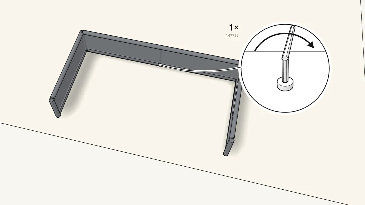 Step 9: Push the middle post into its pocket and bolt it to rail 4. — IKEA TUFFING assembly