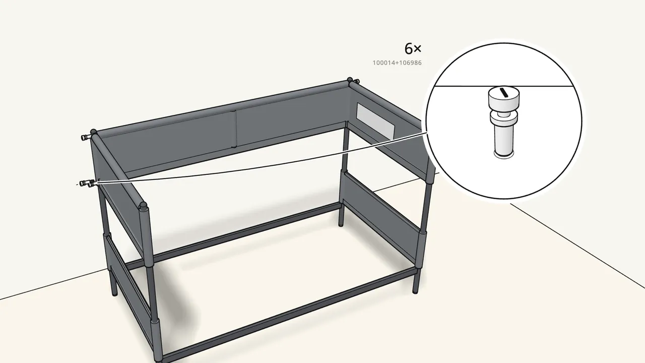 Step 12: Fix the top rail and rail 4 to both back posts. — IKEA TUFFING assembly