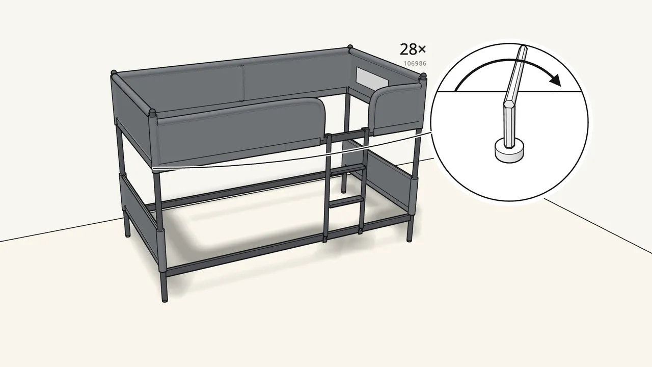 Step 17: Now tighten all 28 connectors with Allen key 100002. — IKEA TUFFING assembly