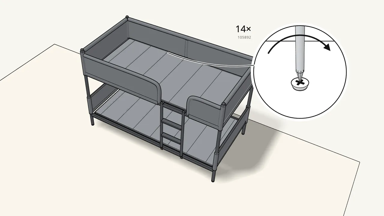 Step 20: Build the second base and screw it into the upper bed. — IKEA TUFFING assembly