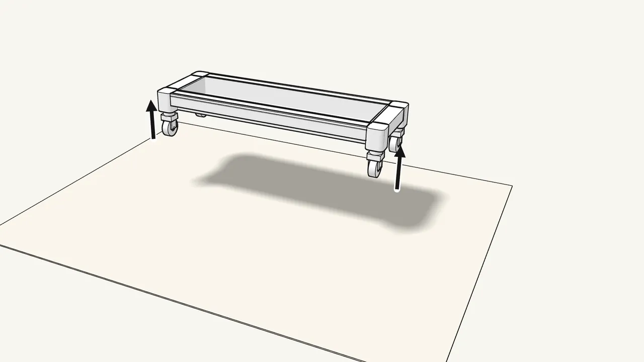 Step 2: Push the 4 castors up into the corners of the bottom tray. — IKEA VESKEN assembly