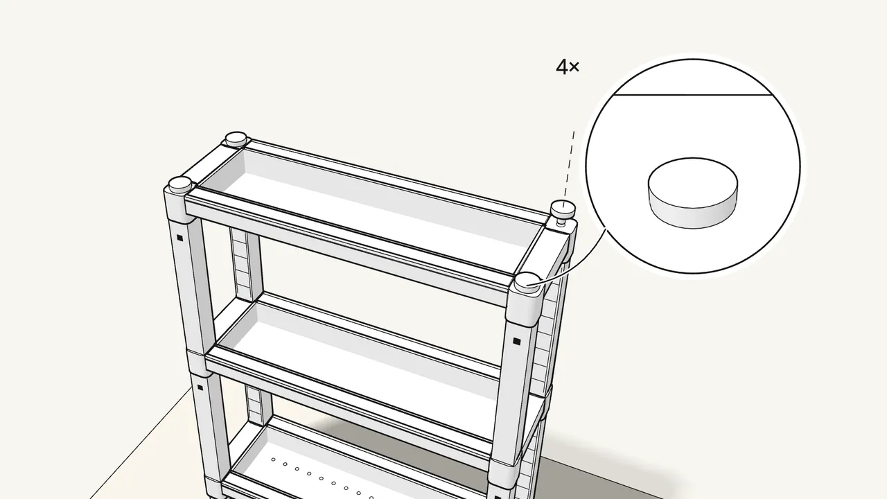 Step 8: Push the 4 end caps into the tops of the posts. — IKEA VESKEN assembly