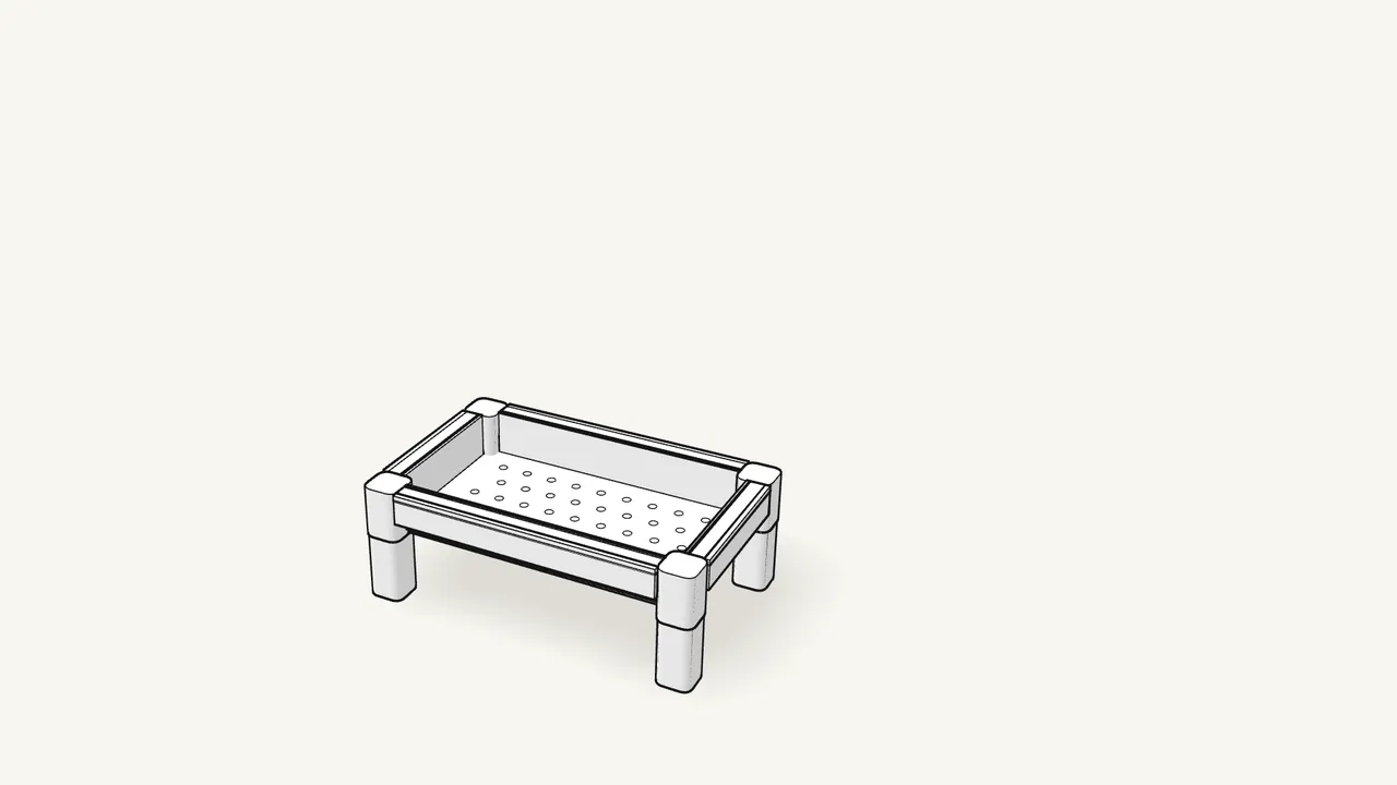 Step 2: Set the bottom tray down on its feet. — IKEA VESKEN assembly