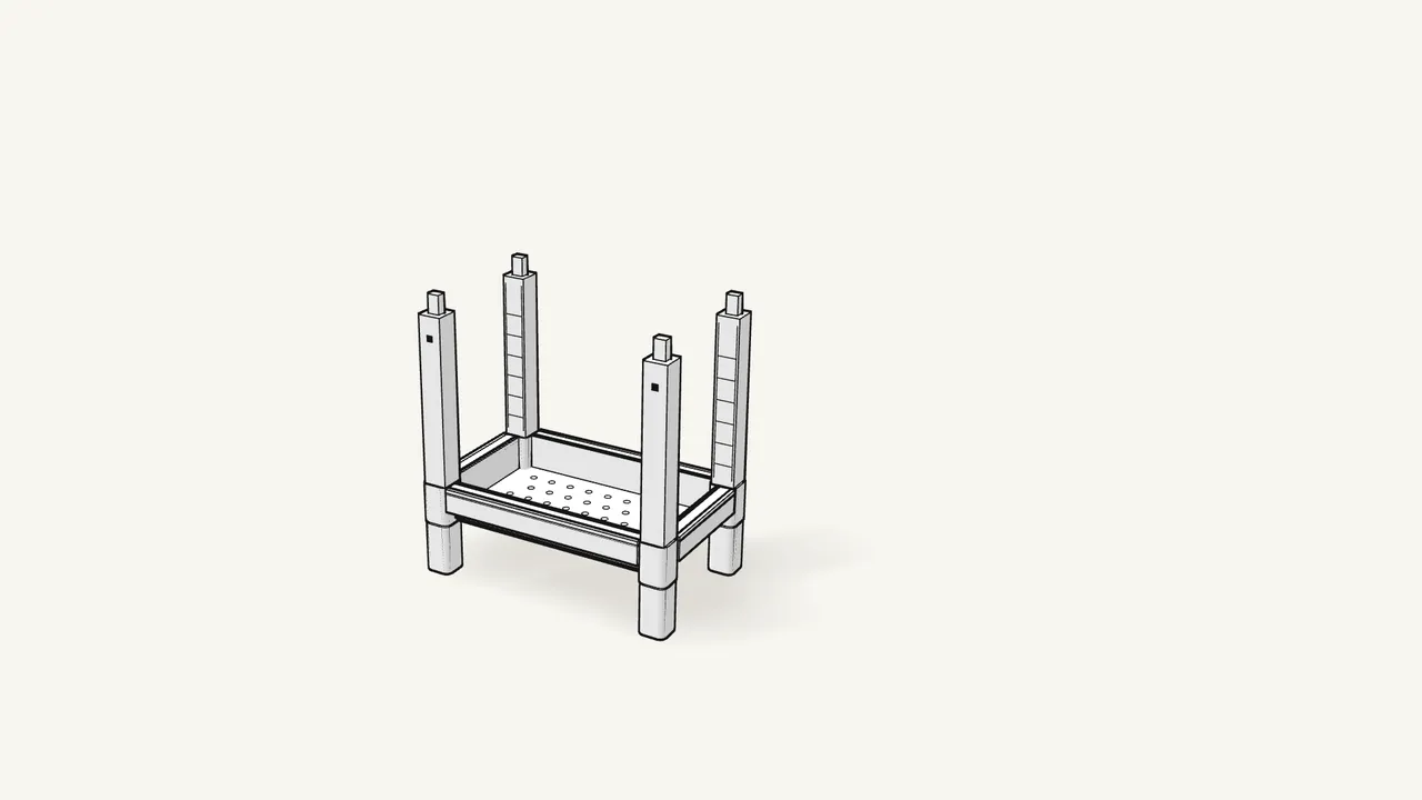 Step 3: Push 4 posts down into the corners of the bottom tray. — IKEA VESKEN assembly