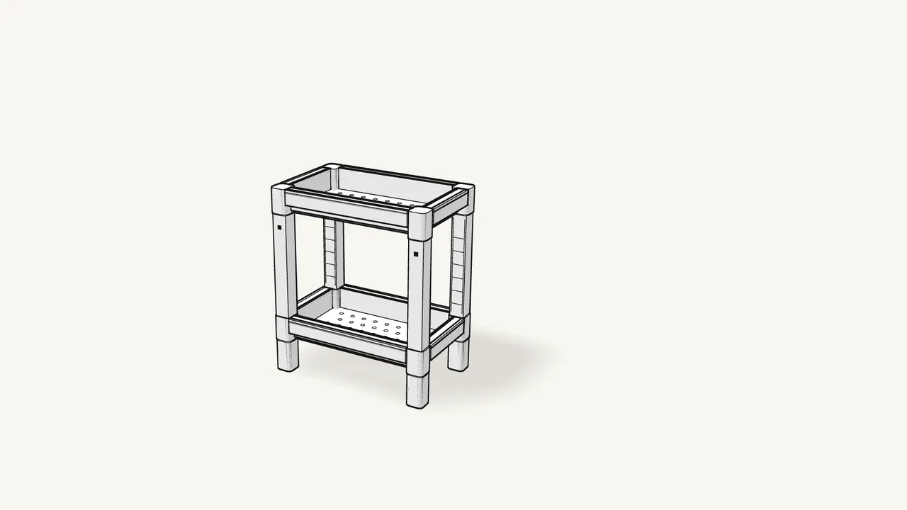 Step 4: Press the second tray down onto the 4 posts. — IKEA VESKEN assembly