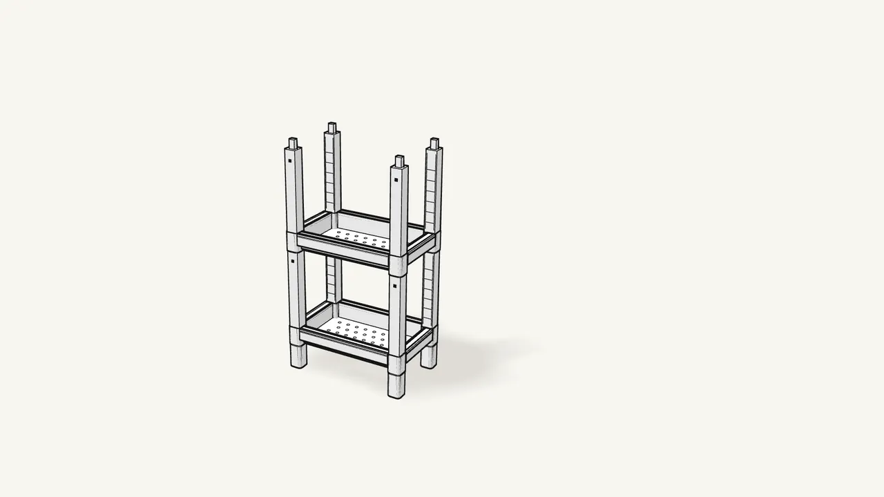 Step 5: Click 4 more posts into the corners of the second tray. — IKEA VESKEN assembly