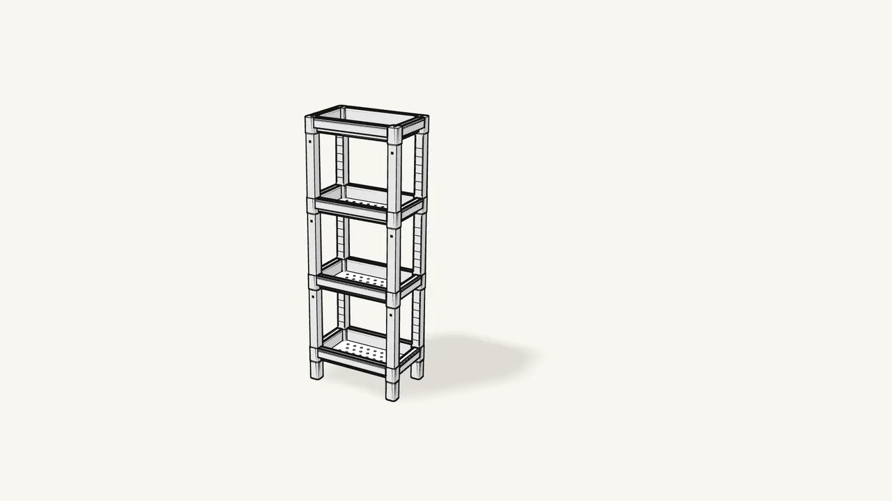 Step 8: Press the top tray down onto the posts. — IKEA VESKEN assembly