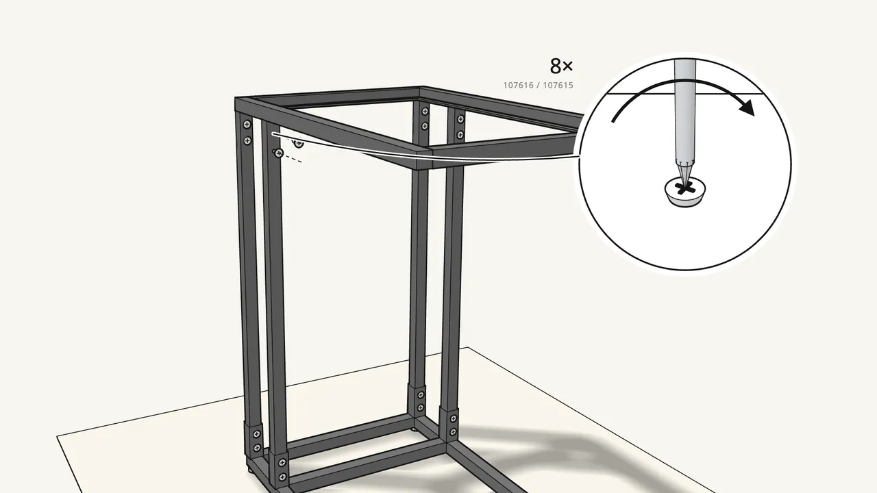 Step 6: Fix each upright to the frame with 2 screws. — IKEA VITTSJÖ assembly