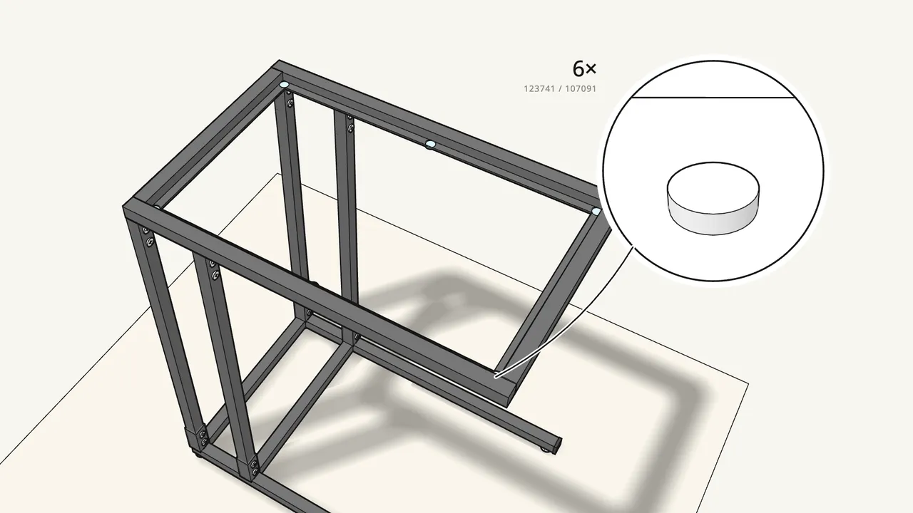 Step 7: Stick the 6 pads onto the ledge of the frame. — IKEA VITTSJÖ assembly